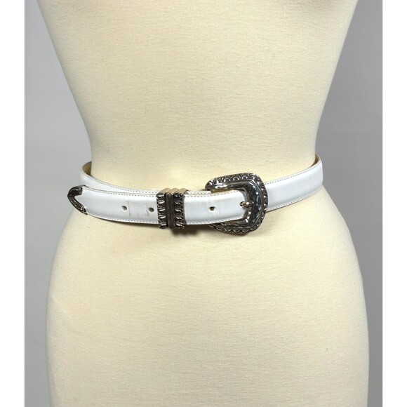 Brighton Accessories - Brighton White Leather Belt Silver Buckle - Medium